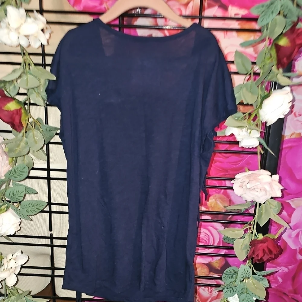 Justice Girls Navy Blue Owl Embellished Patriotic Top Size 12 Like New